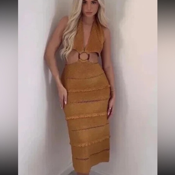 ZARA BUCKLED METALLIC THREAD KNIT DRESS SIZA LARGE - Picture 8 of 13